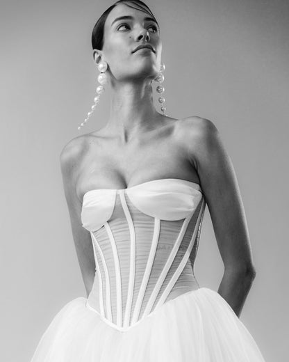 Strapless Corset A Line Maxi Dress White HV1963