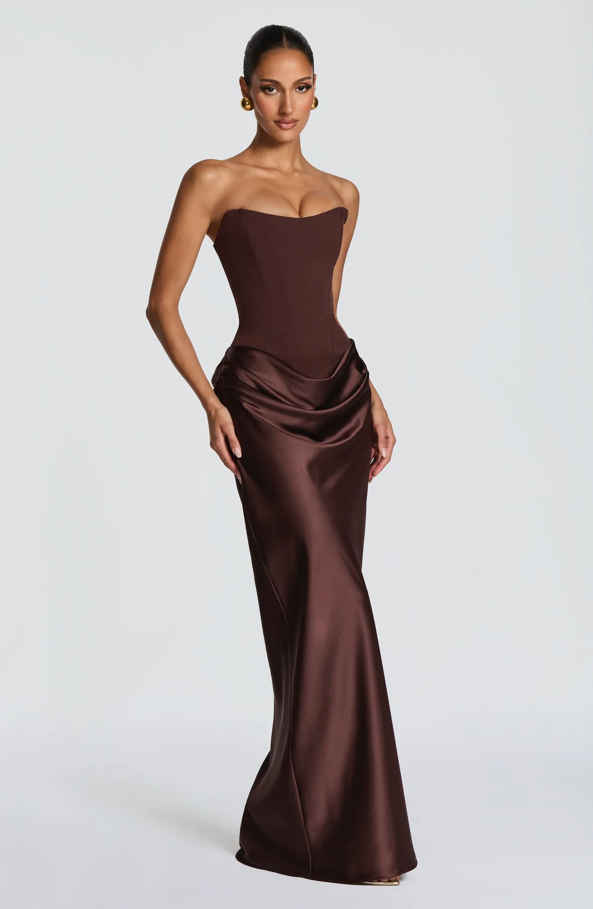 Strapless Draped Corset Maxi Dress HV3156