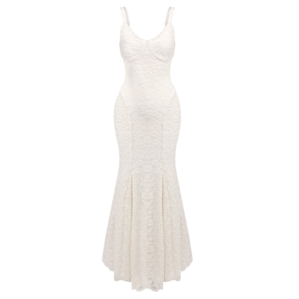 Strappy Lace Maxi Dress Ivory HV0161