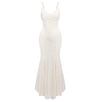 Strappy Lace Maxi Dress Ivory HV0161