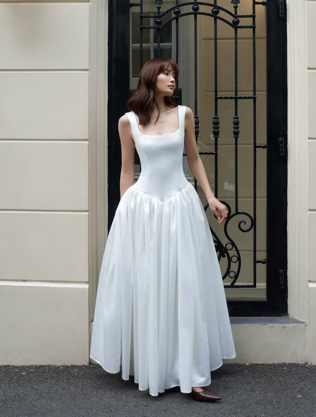 Structured A Line Maxi Dress White HV0162