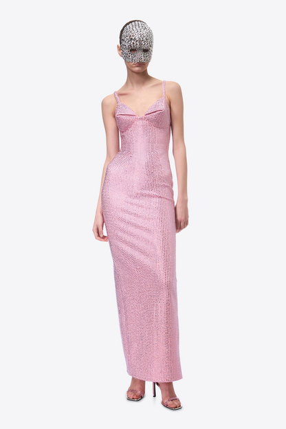 Silver Polka Dot Bustier Maxi Dress Pink HV1746