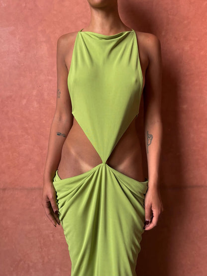 Draped Backless Maxi Dress Green HV3143