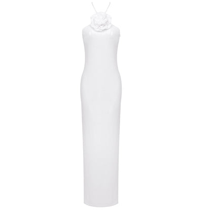 Halter Flower Sequin Maxi Dress Nude HV1410