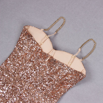 Bustier Sequin Jumpsuit Gold HV9977