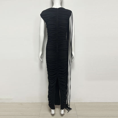 Tassel Detail Draped Maxi Dress Black HV3107