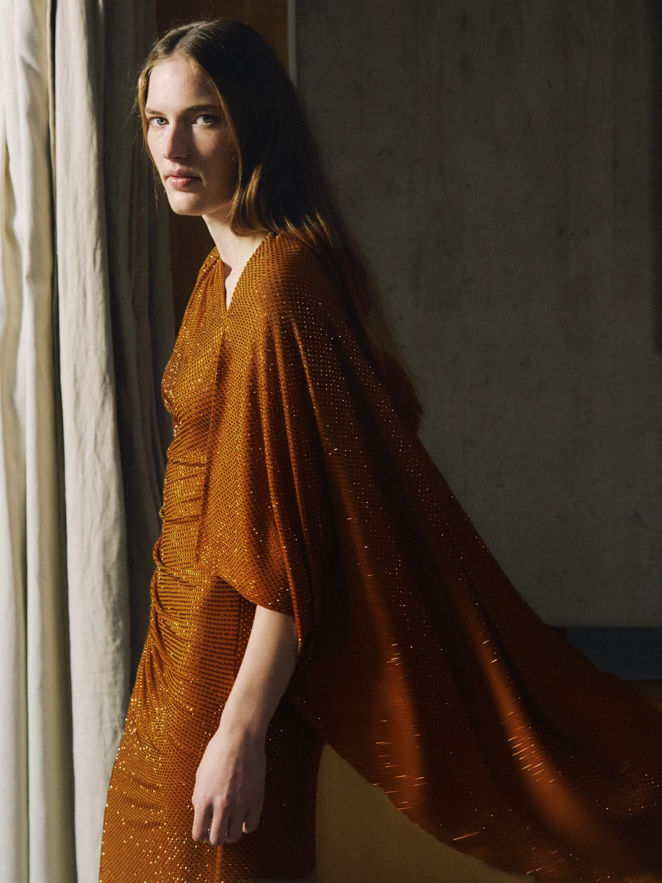 Long Sleeve Sparkly Maxi Dress Orange HV2796