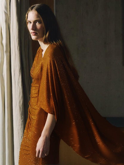 Long Sleeve Sparkly Maxi Dress Orange HV2796
