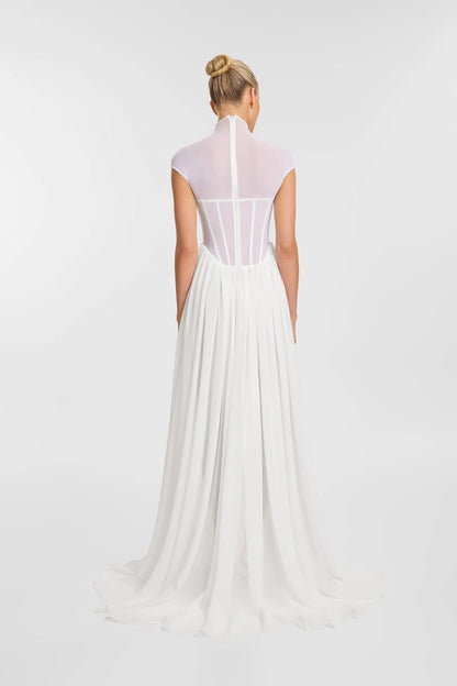 Structured Mesh A Line Maxi Dress White HV2638