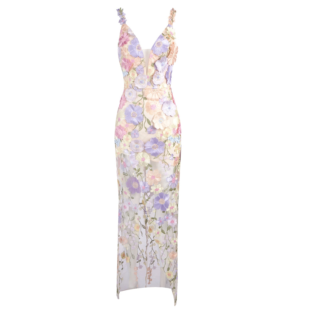 Floral Embroidered Maxi Dress Lavender HV2149