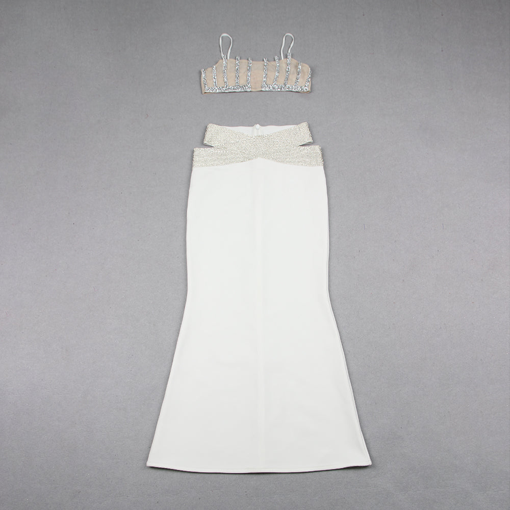 Sparkly Two Piece Maxi Dress White HV9773