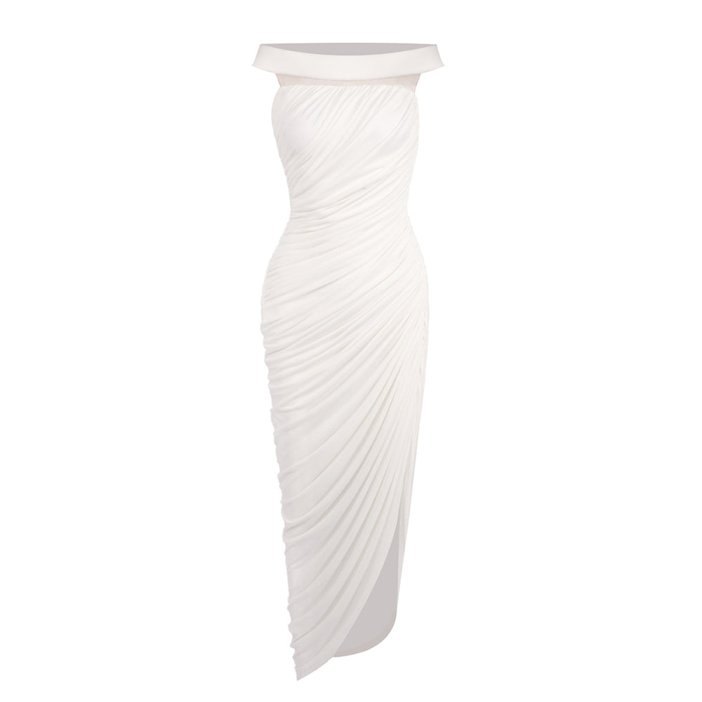 Bardot Draped Mesh Insert Maxi Dress White HV0056