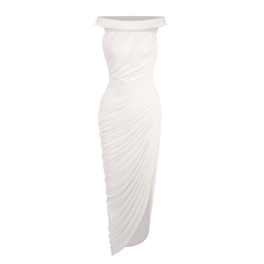 Bardot Draped Mesh Insert Maxi Dress White HV0056