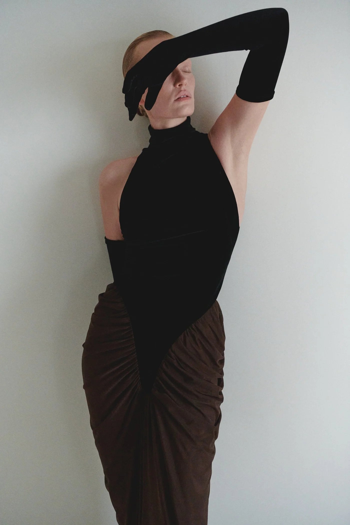 Halter Draped Maxi Velvet Dress Black Brown HV