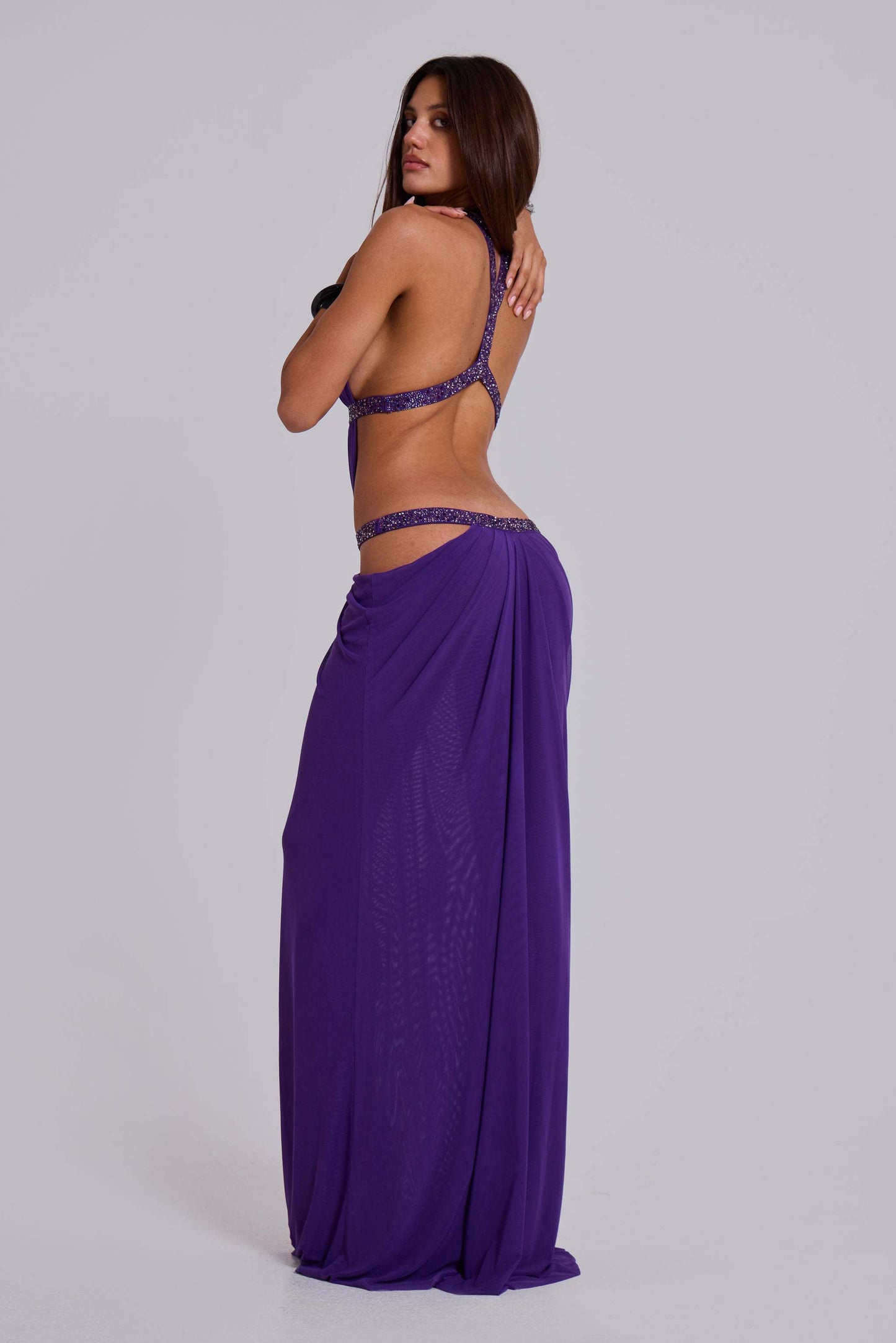 Halter Sequin Detail Draped Maxi Dress HV2853