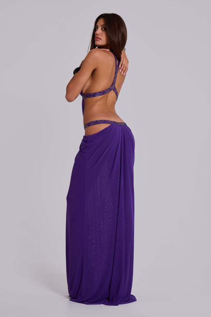 Halter Sequin Detail Draped Maxi Dress HV2853