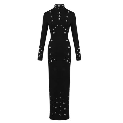 Long Sleeve Studded Maxi Dress White HV2621