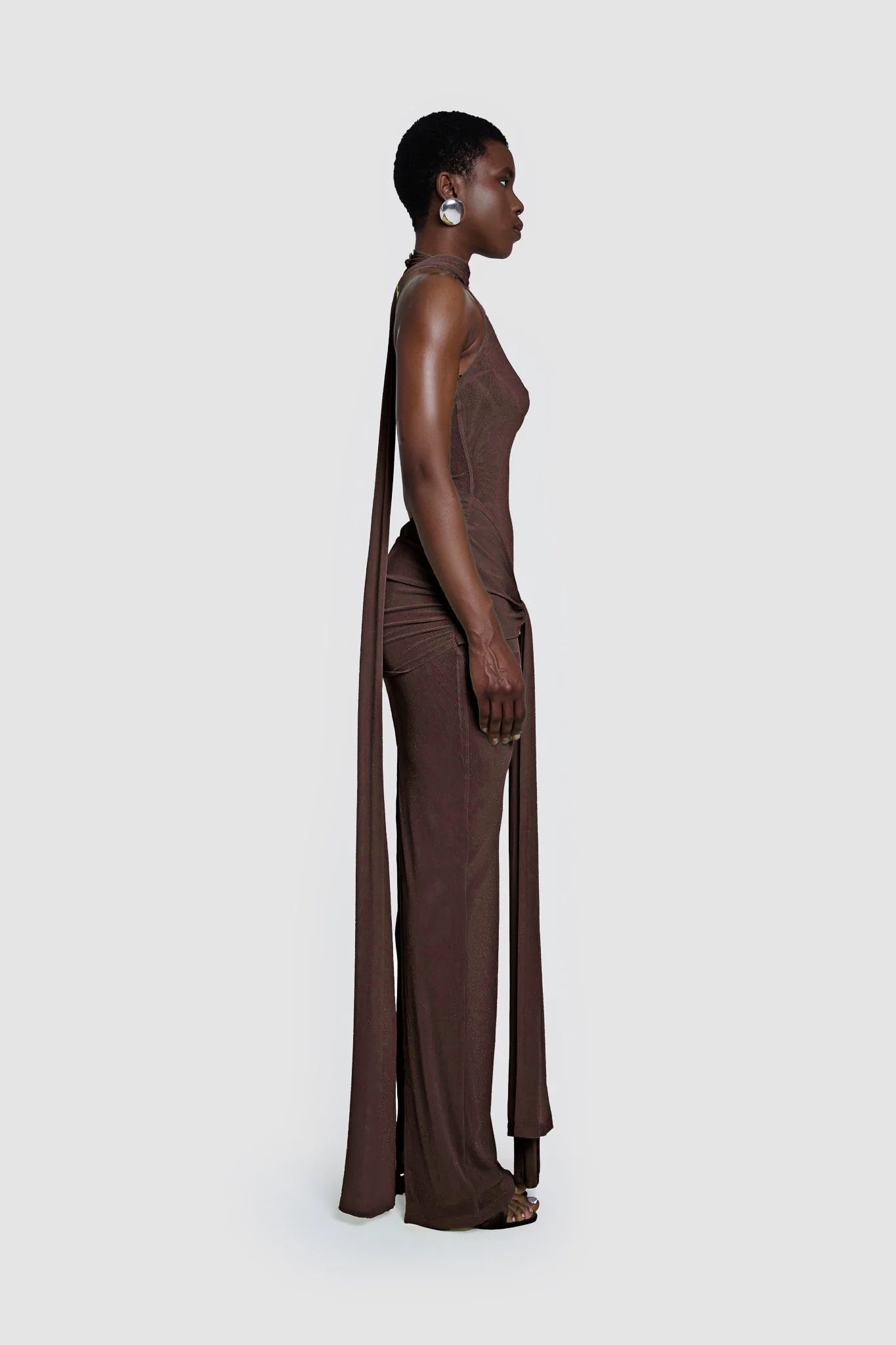Halter Sparkly Maxi Dress Brown HV0009