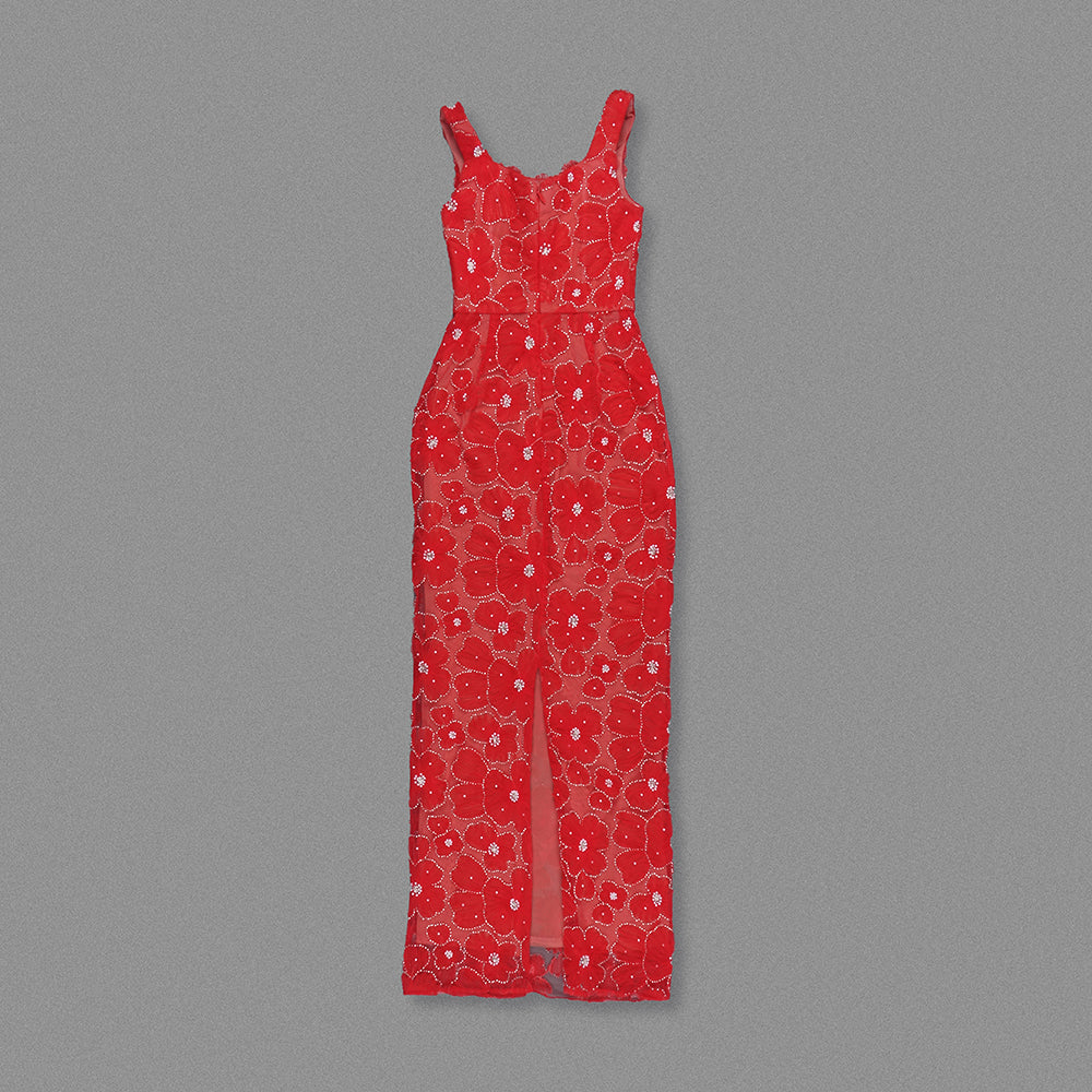Crystal Floral Maxi Dress Red HV
