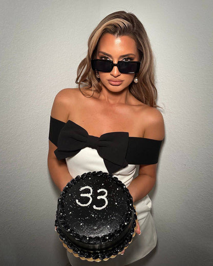Strapless Bow Detail Dress Black White HV9537