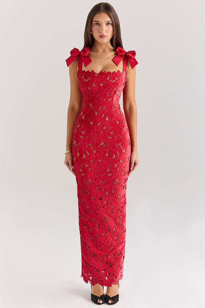 Crochet Maxi Dress Red