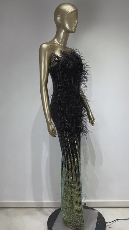 Strapless Feather Sequin Jumpsuit