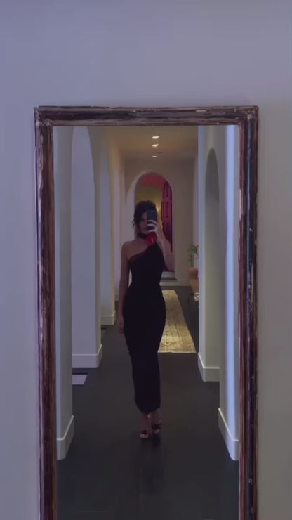 Halter Laceleaf Ruched Maxi Dress Black HV9327