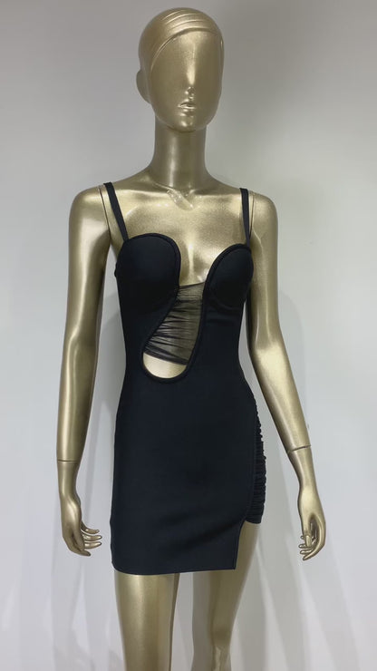 Draped Mesh Bustier Dress Black HV9390