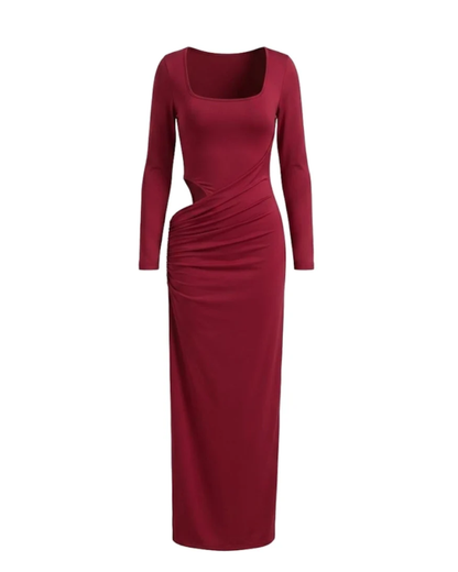 Long Sleeve Cut Out Detail Maxi Dress Burgundy HV3150