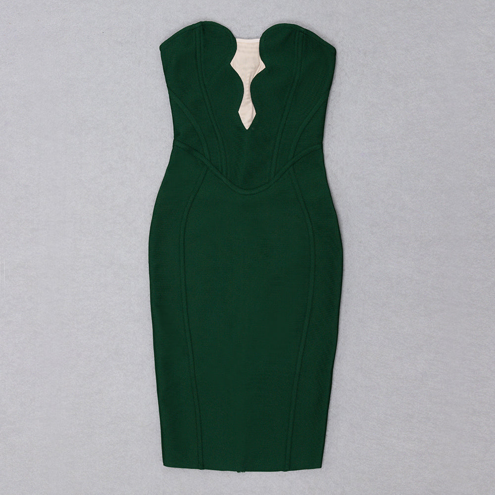 Strapless Mesh Structured Dress Green  HV8633