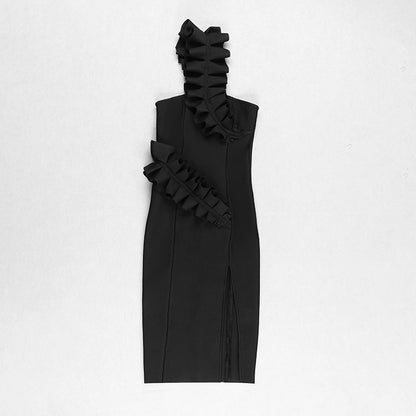 Ruffle One Shoulder Midi Dress  HV7842