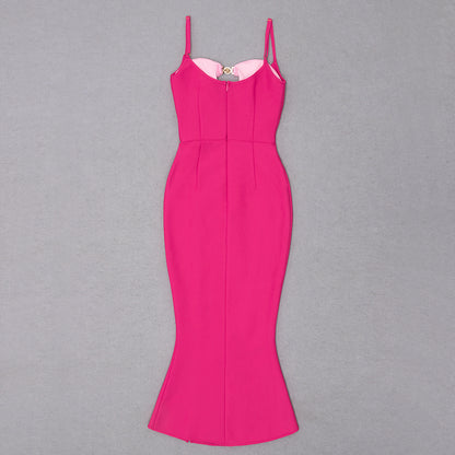 Bustier Detail Fluted Midi Dress Hot Pink HV8550