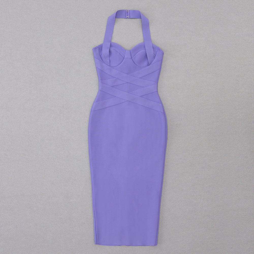 Halter Bustier Midi Dress Purple HV8768