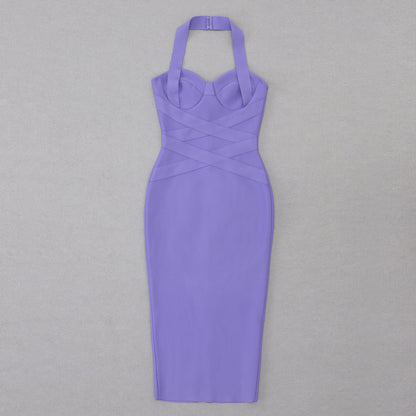 Halter Bustier Midi Dress Purple HV8768