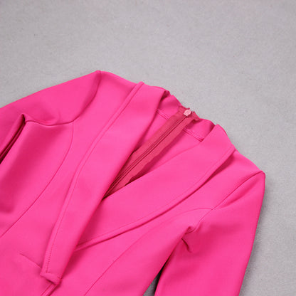 Long Sleeve Feather Detail Blazer Dress Hot Pink HV9064