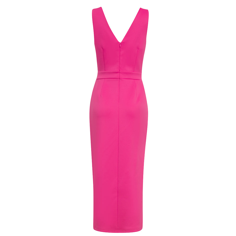 Cut Out Detail Midi Dress Hot Pink V8598