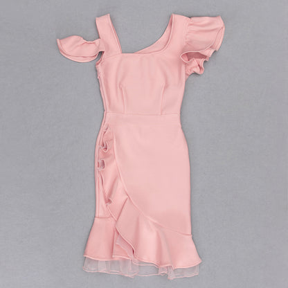 Ruffle Detail Dress Pink V9012