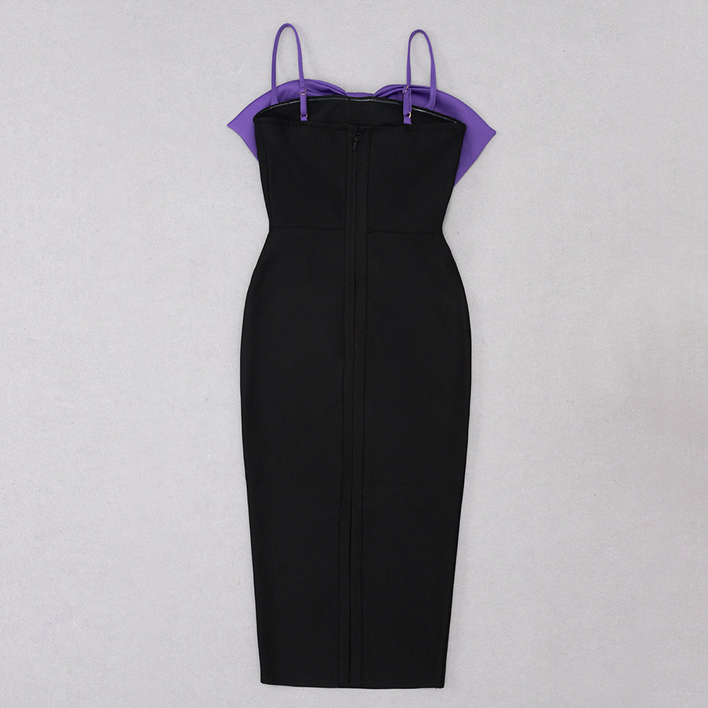 Bow Detail Midi Dress Purple Black V8717