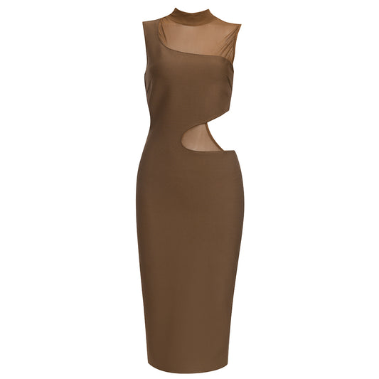 Mesh Insert Midi Dress Brown HV8566