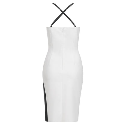 Mesh Bustier Cross Back Dress Black White HV8565