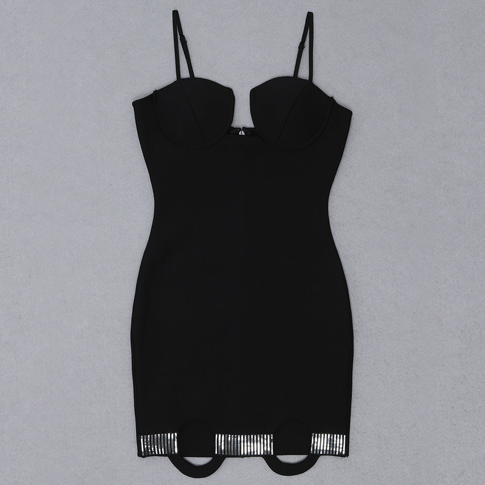 Bustier Rhinestone Hem Dress Black HV7746