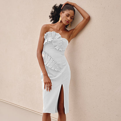 Ruffle One Shoulder Midi Dress  HV7842
