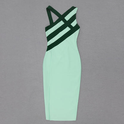 Striped Asymmetric Midi Dress Green HV8411