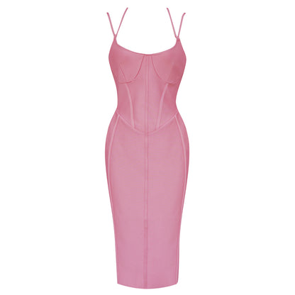 Halter Bustier Structured Midi Dress Pink  HV8504