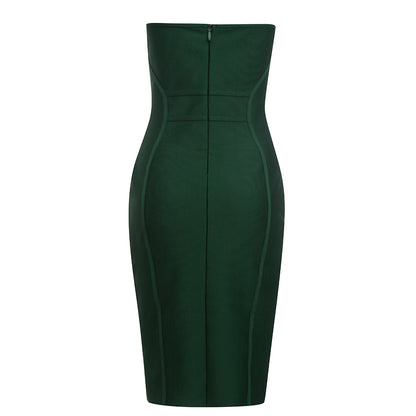 Strapless Mesh Structured Dress Green  HV8633