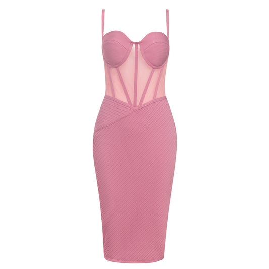 Corset Ribbed Midi Dress Pink HV8584