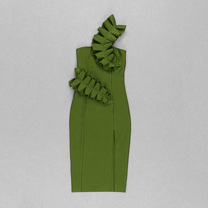 Ruffle One Shoulder Midi Dress  HV7842