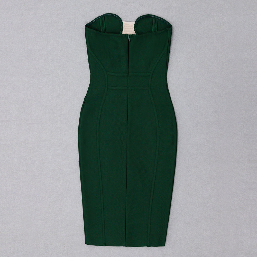 Strapless Mesh Structured Dress Green  HV8633