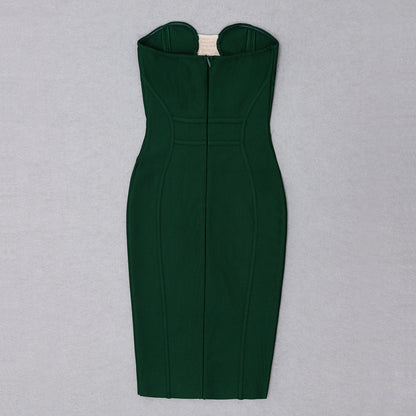 Strapless Mesh Structured Dress Green  HV8633