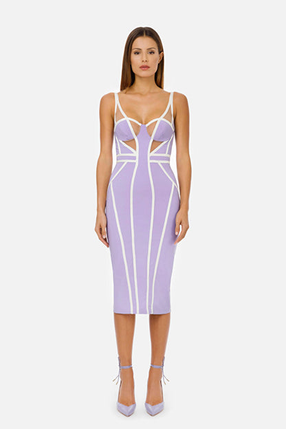 Mesh Insert Structured Midi Dress V7574